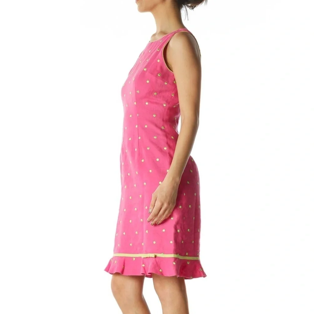 Althuser Pink/Green 100% Linen Embroidered-Polka Dots Dress - Picture 2 of 4